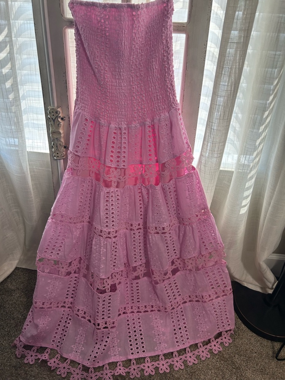 Strut & Bolt Avara Strapless Pink Eyelet Lace Maxi Dress medium wedding party - Picture 2 of 10